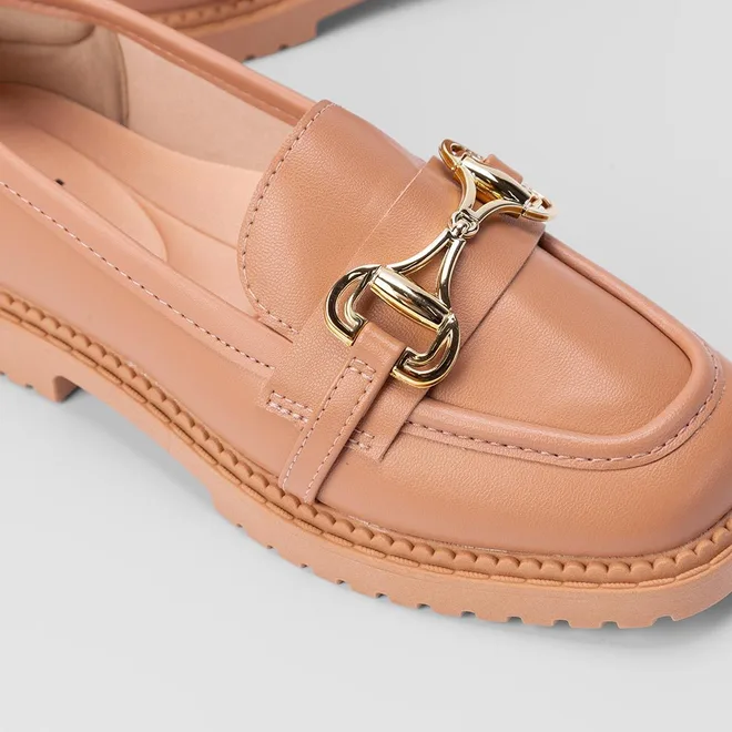 Mocassim Loafer Moleca Plataforma Fivela Nude