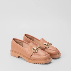 Mocassim Loafer Moleca Plataforma Fivela Nude