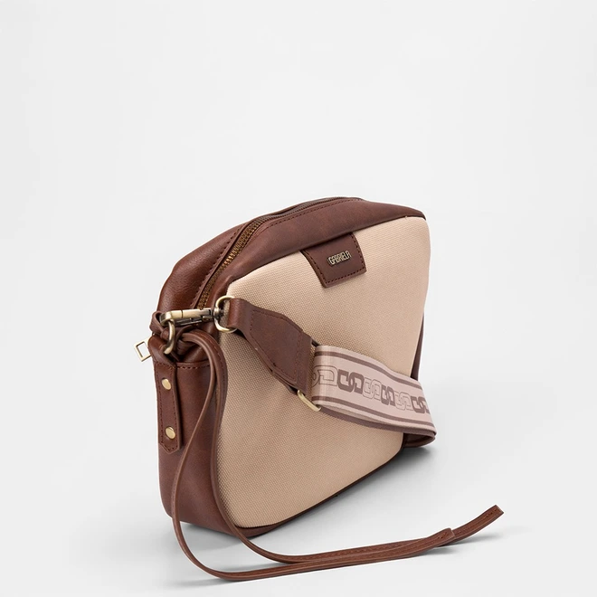 Bolsa Transversal Gabriela Detalhe Lateral Bege & Marrom