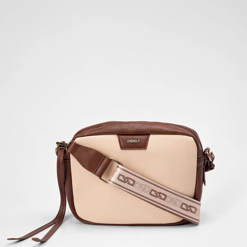 Bolsa Transversal Gabriela Detalhe Lateral Bege & Marrom