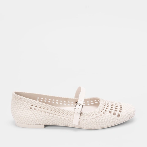 Sapatilha Boneca Feminina Penélope Textura Tressê Off White