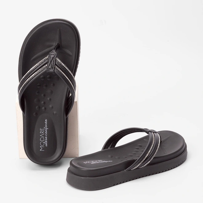 Papete Modare Ultraconforto Tiras de Dedo Strass Preto