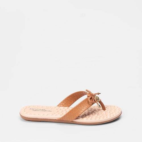 Rasteira Modare Ultraconforto Tiras Tressê Detalhe Laço Caramelo