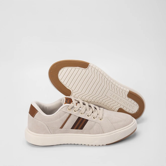 Tênis Ollie Masculino Casual Detalhe Lateral Bege