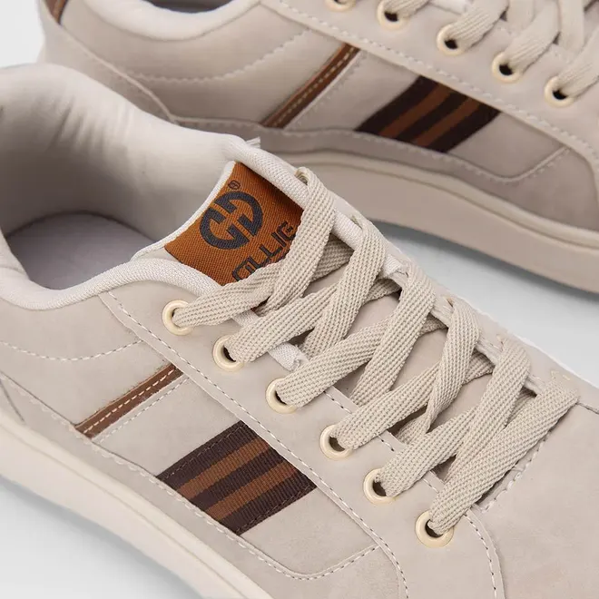 Tênis Ollie Masculino Casual Detalhe Lateral Bege