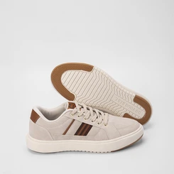 Tênis Ollie Masculino Casual Detalhe Lateral Bege