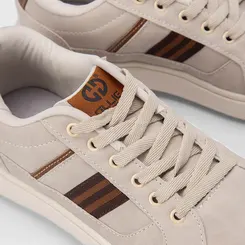 Tênis Ollie Masculino Casual Detalhe Lateral Bege