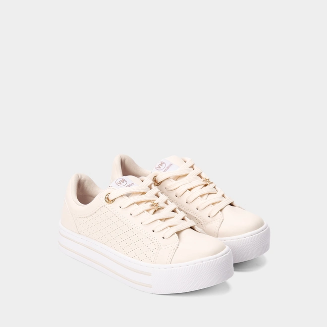 Tênis Casual Feminino Via Marte Flatform Detalhe Estrela Pespontos Marfim