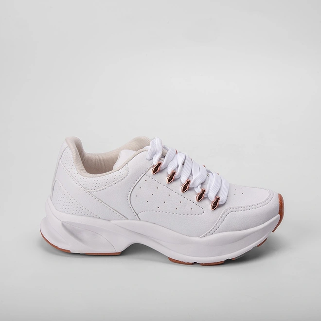 Tênis Chunky Gabriela  Detalhe Ilhós Metalizado Branco