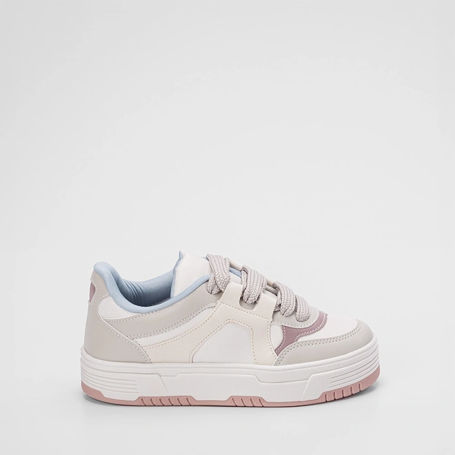Tênis Gabriela Flatform Feminino Recortes Napa Off White