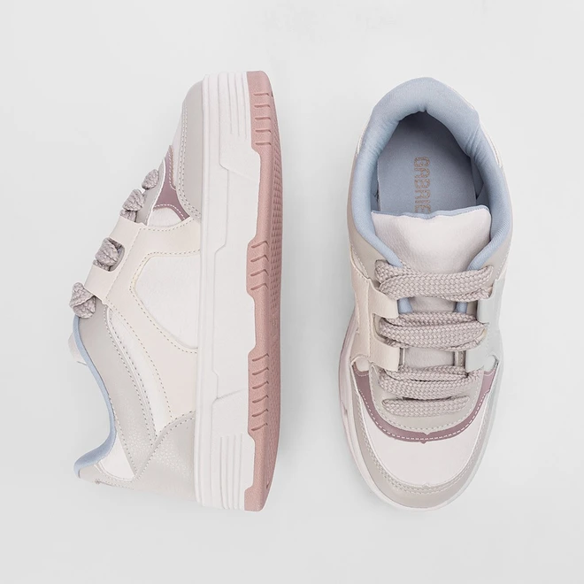 Tênis Gabriela Flatform Feminino Recortes Napa Off White