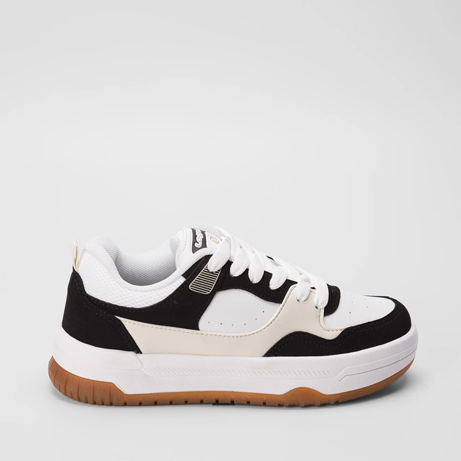 Tênis Feminino Logus Casual Recortes Branco Preto