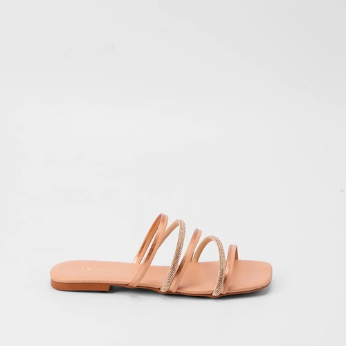 Rasteira Penélope Tiras Metalizadas & Strass Rose Gold