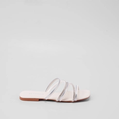 Rasteira Penélope Tiras Metalizadas & Strass Off White