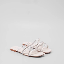 Rasteira Penélope Tiras Metalizadas & Strass Off White