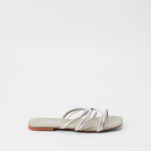 Rasteira Penélope Tiras Metalizadas & Strass Verde Oliva