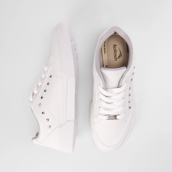 Tênis Kolosh Casual Aplicação Lateral Rebite & Strass Branco