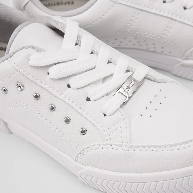 Tênis Kolosh Casual Aplicação Lateral Rebite & Strass Branco