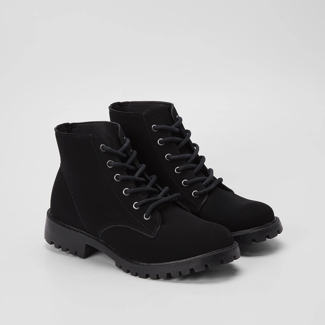 Bota Coturno Penélope Tratorada Nobuck Preto