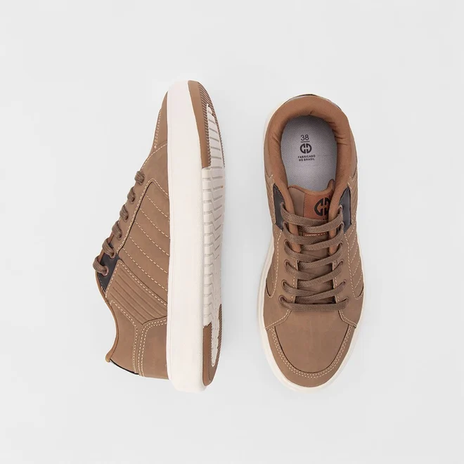 Tênis Ollie Miami Masculino Recortes Nobuck Caramelo