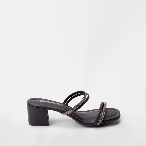 Tamanco Penélope Salto Grosso Tira Dupla Detalhe Strass Preto