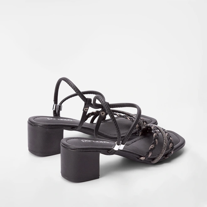 Sandália Penélope Tiras Tressê & Strass Regulável Preto