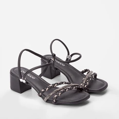 Sandália Penélope Tiras Tressê & Strass Regulável Preto