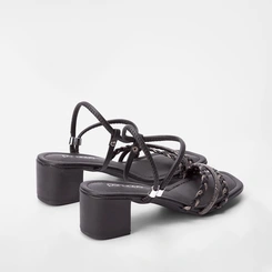 Sandália Penélope Tiras Tressê & Strass Regulável Preto