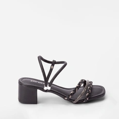 Sandália Penélope Tiras Tressê & Strass Regulável Preto