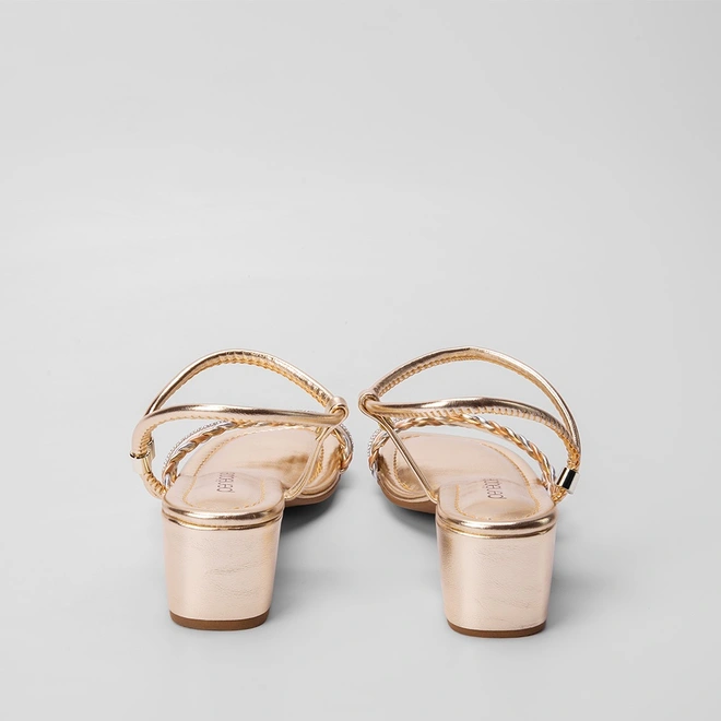 Sandália Penélope Tiras Tressê & Strass Regulável Dourado