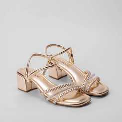 Sandália Penélope Tiras Tressê & Strass Regulável Dourado