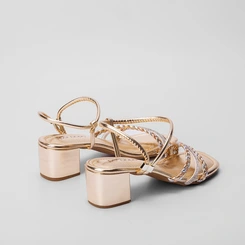 Sandália Penélope Tiras Tressê & Strass Regulável Dourado