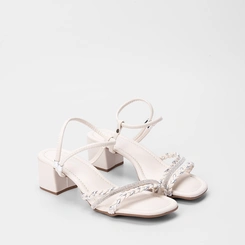 Sandália Penélope Tiras Strass & Tressê Metalizada Off White