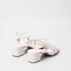 Sandália Penélope Tiras Strass & Tressê Metalizada Off White