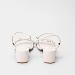 Sandália Penélope Tiras Strass & Tressê Metalizada Off White