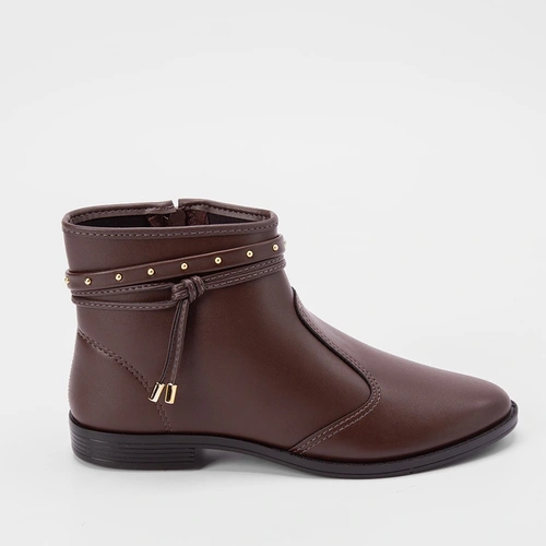 Ankle Boot Moleca Detalhe Tiras Slim Marrom