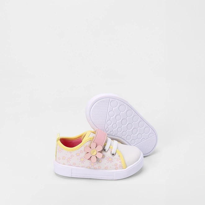 Tênis Infantil Gabrielinha Tira Contato Floral Branco & Rosa