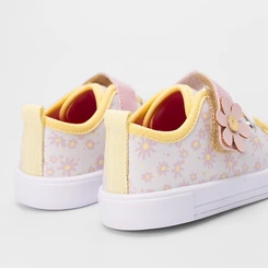 Tênis Infantil Gabrielinha Tira Contato Floral Branco & Rosa