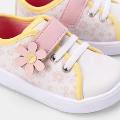 Tênis Infantil Gabrielinha Tira Contato Floral Branco & Rosa