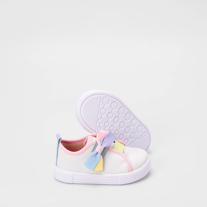 Tênis Infantil Gabrielinha Tira Contato Laço Branco & Rosa