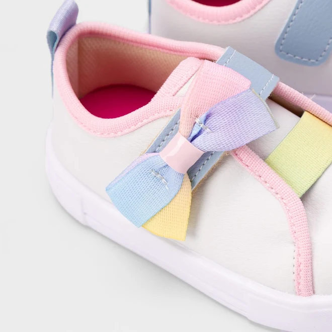 Tênis Infantil Gabrielinha Tira Contato Laço Branco & Rosa
