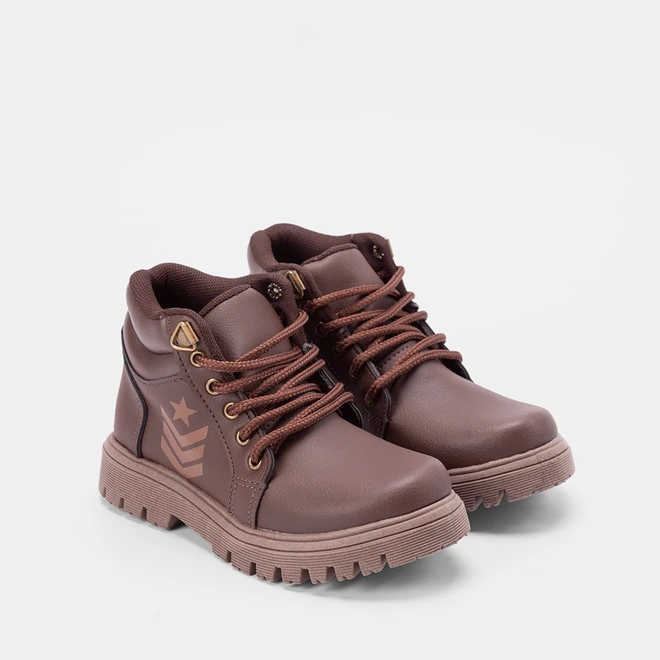 Bota Coturno Infantil Vertus Detalhe Lateral Marrom