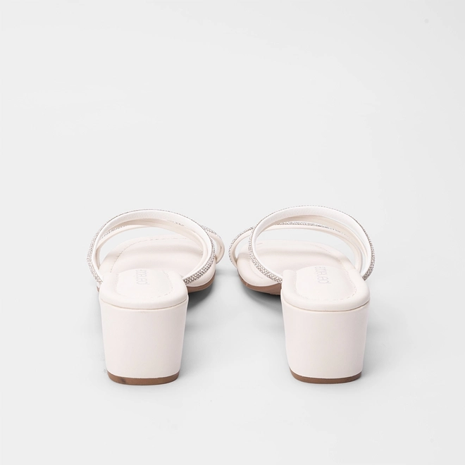 Tamanco Feminino Penélope Salto Bloco Tira Strass Off White