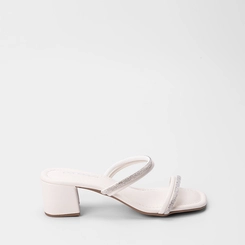 Tamanco Feminino Penélope Salto Bloco Tira Strass Off White