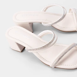 Tamanco Feminino Penélope Salto Bloco Tira Strass Off White