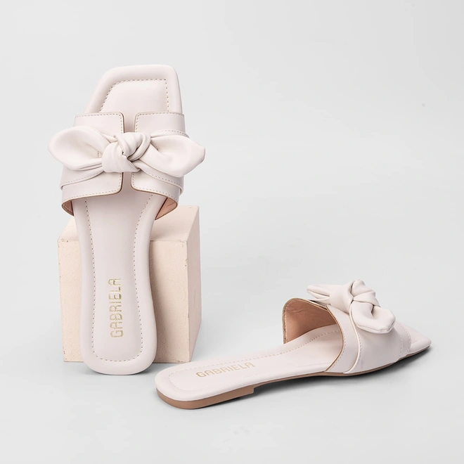 Rasteira Gabriela Tira Detalhe Laço Off White