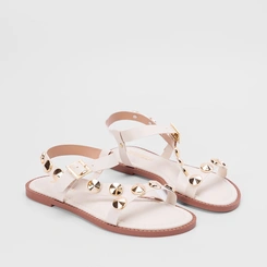 Sandália Rasteira Gabriela Tira Lateral Rebite Off White