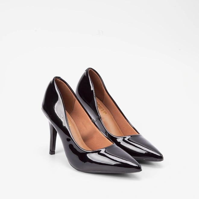 Scarpin Feminino Gabriela Essenciais Salto Fino Verniz Preto