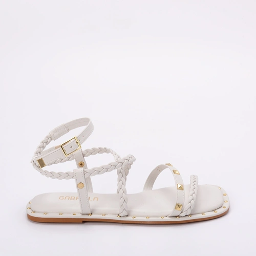 Sandália Rasteira Gabriela Tiras Tressê & Rebite Off White