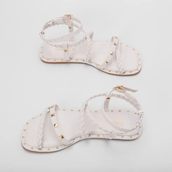 Sandália Rasteira Gabriela Tiras Tressê & Rebite Off White